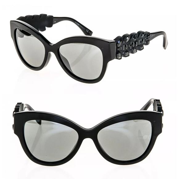 Fendi 0139/S Crocco Crystal Black Rubber Gray Lens Mirrored Butterfly Sunglasses